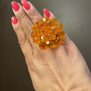 Orange Crystal Flower Ring